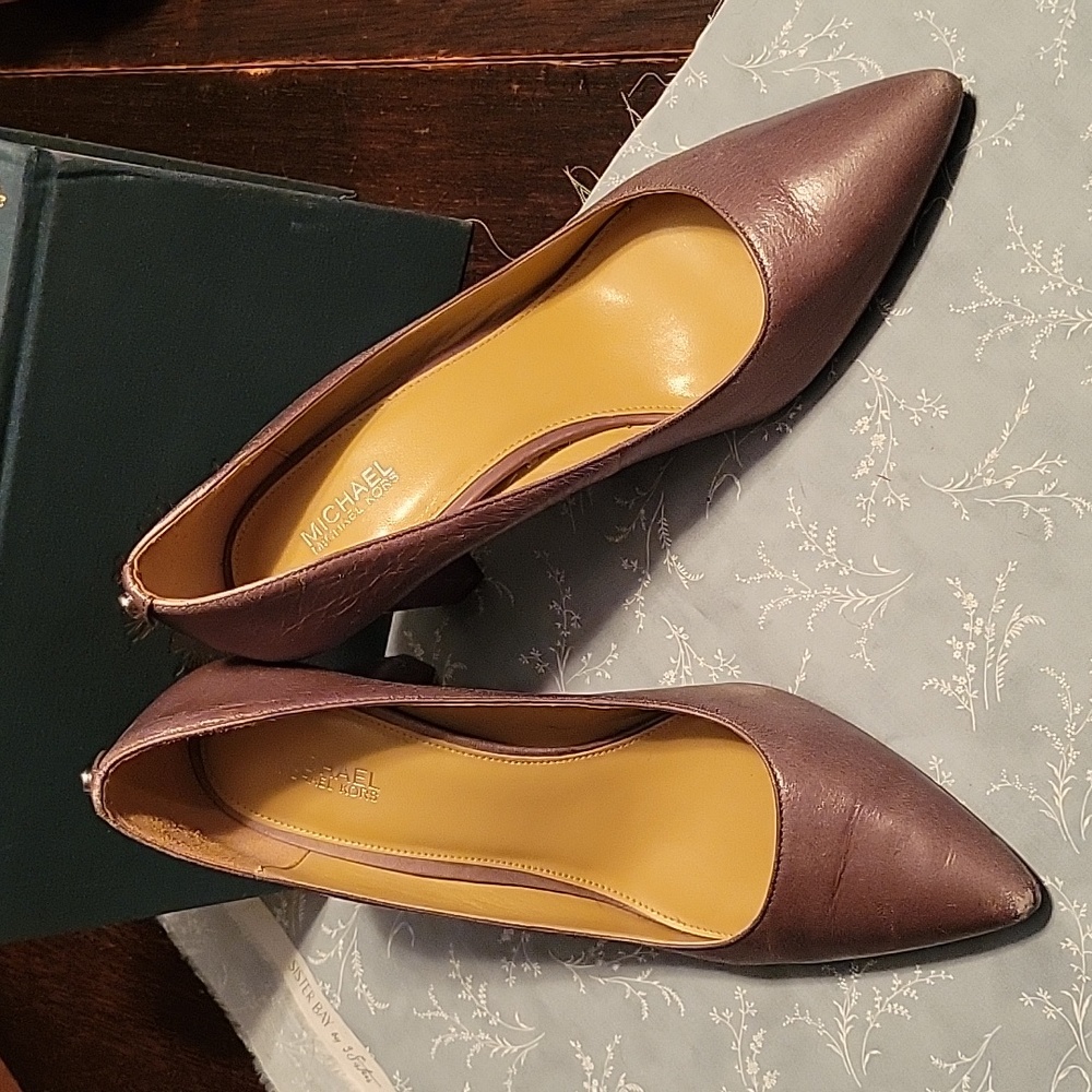Grey leather heels